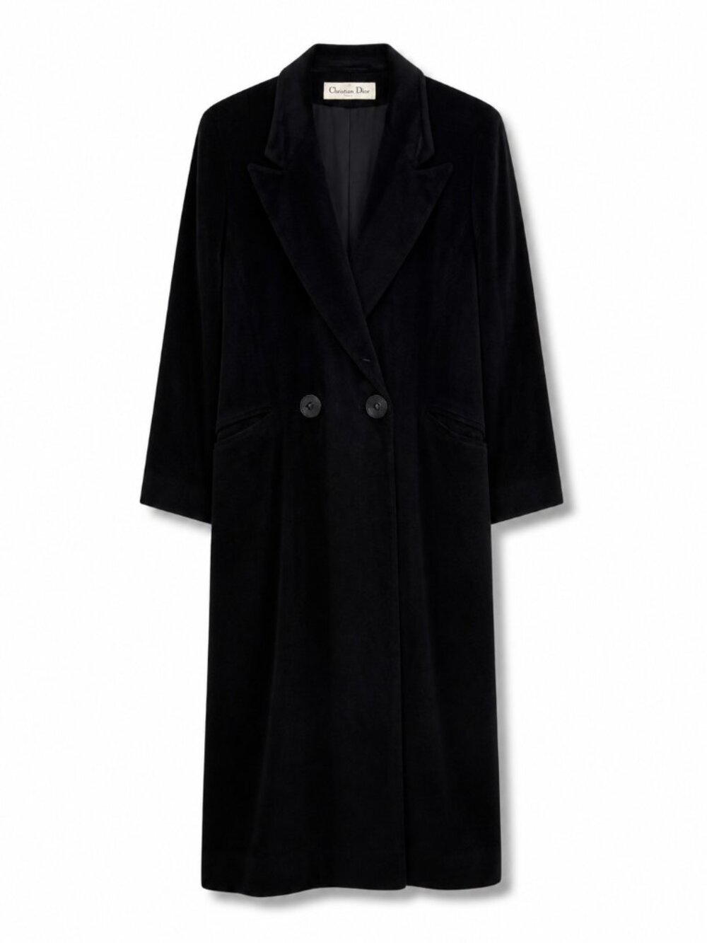 Vintage 1980s Christian Dior Loro Piana Lambswool Black Maxi Coat USA Size 6